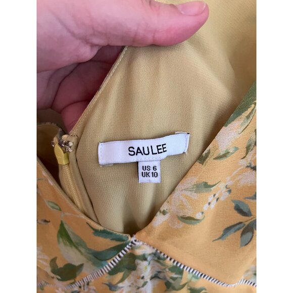 Sau Lee Georgia Long Sleeve V-Neck Floral Asymmetrical Hem Midi Dress Size 6‎ - Picture 6 of 8